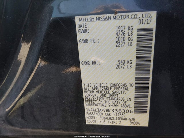 Nissan Altima 2.5 Sr 2017 1N4AL3AP7HN336306 Image 9