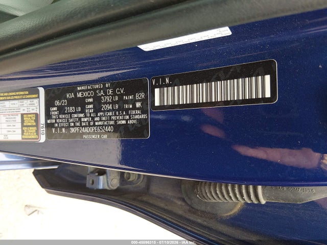 2023 Kia Forte Lxs მანქანა იყიდება აუქციონზე, vin: 3KPF24AD0PE652440, აუქციონის ნომერი: 45596315
