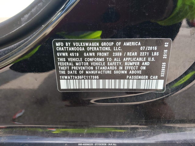Volkswagen PASSAT S 2015 1VWAT7A35FC117395 Image 9