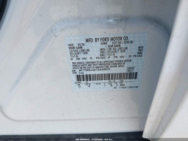 2026 Ford Maverick Xlt მანქანა იყიდება აუქციონზე, vin: 3FTTW8JA8TRA48979, აუქციონის ნომერი: 45596342