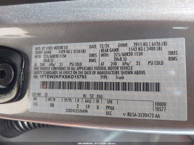 Aukcja sprzedaży 2025 Ford F-150 Stx, vin: 1FTEW2KPXSKD15793, numer aukcji: 45596346