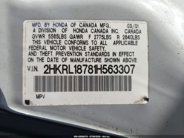 Продажа на аукционе авто 2001 Honda Odyssey Ex, vin: 2HKRL18781H563307, номер лота: 45596376