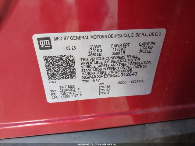3GNAXPEG6SL312643 Chevrolet Equinox Awd Lt
