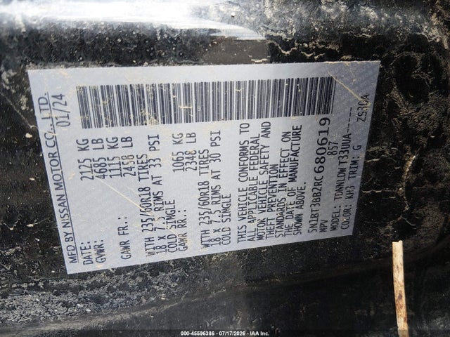 2024 Nissan Rogue Sv Intelligent Awd მანქანა იყიდება აუქციონზე, vin: 5N1BT3BB2RC680619, აუქციონის ნომერი: 45596386