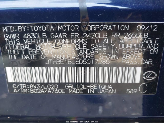 Продажа на аукционе авто 2013 Lexus Gs 350, vin: JTHBE1BL6D5017285, номер лота: 45596463