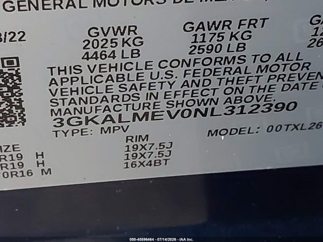 Auction sale of the 2022 Gmc Terrain Fwd Sle, vin: 3GKALMEV0NL312390, lot number: 45596464