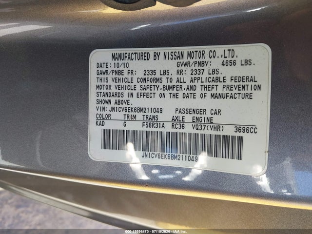 45596470 :رقم المزاد ، JN1CV6EK6BM211049 vin ، 2011 Infiniti G37 Ipl مزاد بيع