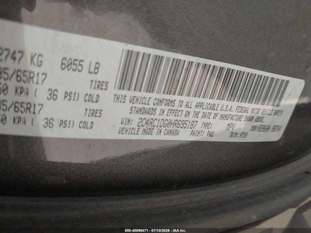 Продаж на аукціоні авто 2017 Chrysler Pacifica Touring, vin: 2C4RC1DG0HR695187, номер лоту: 45596471