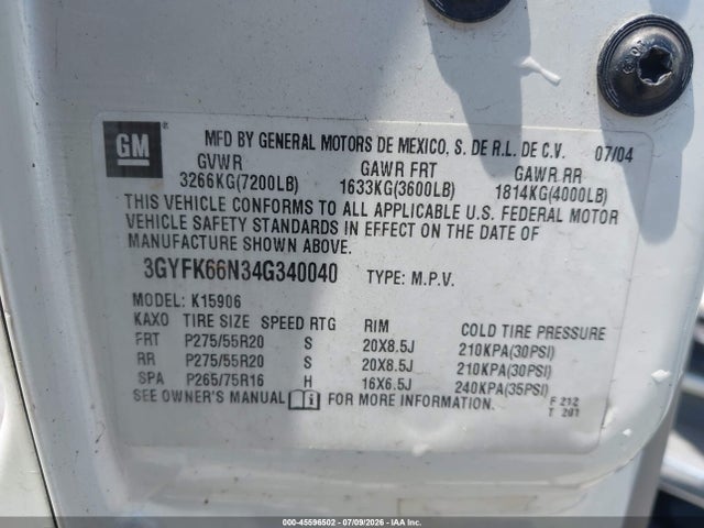 Продаж на аукціоні авто 2004 Cadillac Escalade Esv Platinum Edition, vin: 3GYFK66N34G340040, номер лоту: 45596502