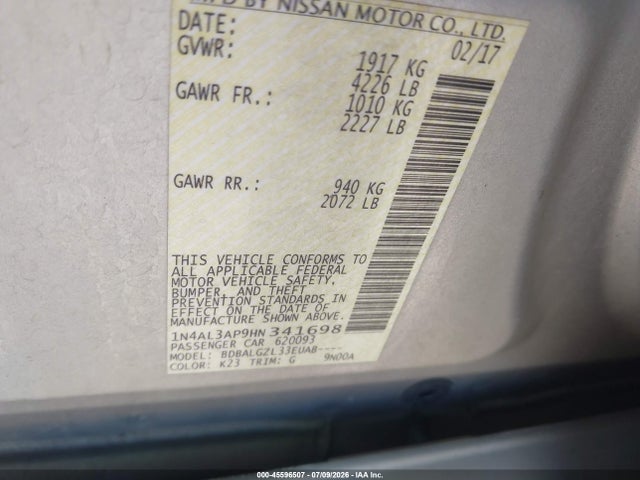Nissan Altima 2.5 S 2017 1N4AL3AP9HN341698 Image 9