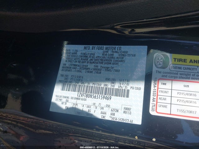 Продажа на аукционе авто 2006 Ford Mustang V6, vin: 1ZVFT80N565159469, номер лота: 45596512