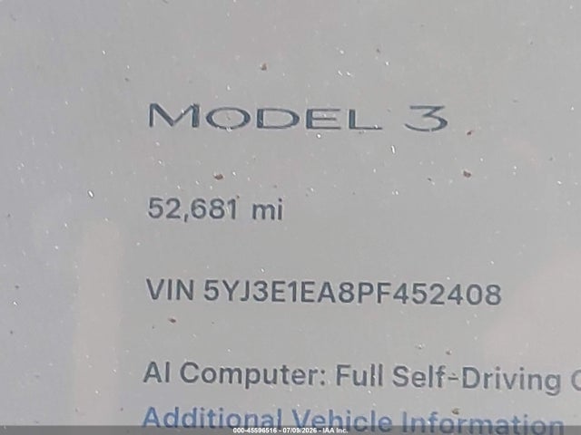 Aukcja sprzedaży 2023 Tesla Model 3 Rear-wheel Drive, vin: 5YJ3E1EA8PF452408, numer aukcji: 45596516