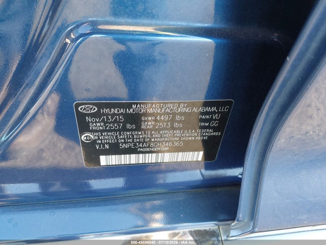 Hyundai Sonata Limited 2016 5NPE34AF8GH346365 Image 9