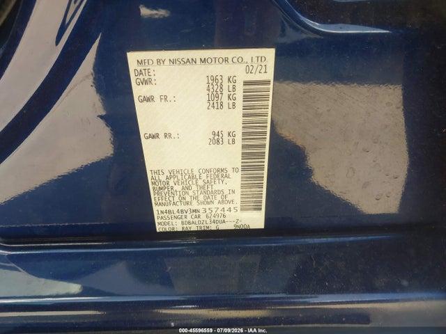 Продажа на аукционе авто 2021 Nissan Altima S Fwd, vin: 1N4BL4BV3MN357445, номер лота: 45596559