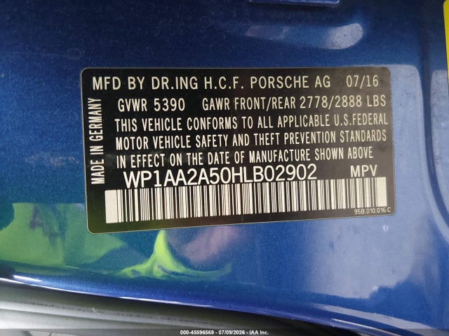 Продажа на аукционе авто 2017 Porsche Macan, vin: WP1AA2A50HLB02902, номер лота: 45596569