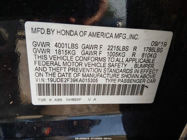 Aukcja sprzedaży 2019 Acura Ilx Standard, vin: 19UDE2F39KA015305, numer aukcji: 45596576