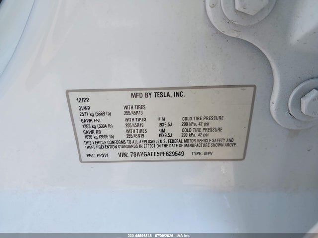 7SAYGAEE5PF629549 Tesla Model Y Awd/long Range Dual Motor All-wheel Drive