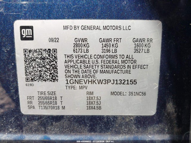1GNEVHKW3PJ132155 Chevrolet Traverse Awd Lt Leather