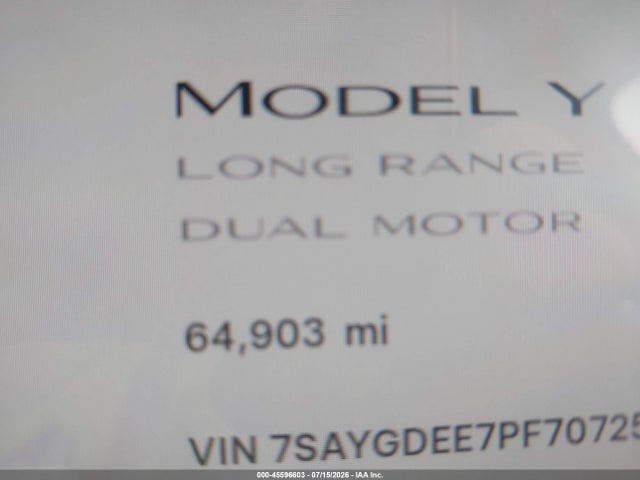 Продаж на аукціоні авто 2023 Tesla Model Y Awd/long Range Dual Motor All-wheel Drive, vin: 7SAYGDEE7PF707251, номер лоту: 45596603