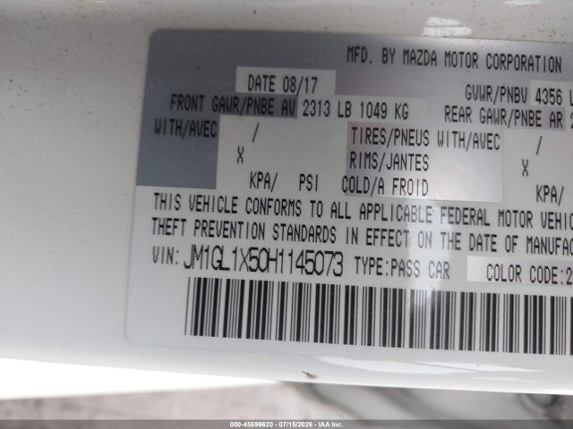 Auction sale of the 2017 Mazda Mazda6 Grand Touring, vin: JM1GL1X50H1145073, lot number: 45596620