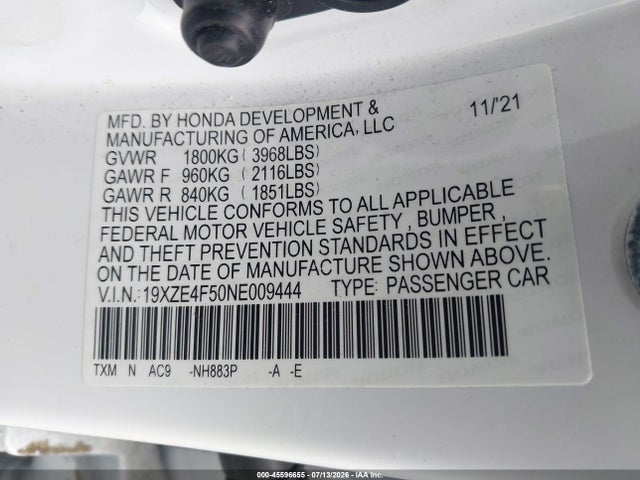 Honda INSIGHT EX 2022 19XZE4F50NE009444 Image 9