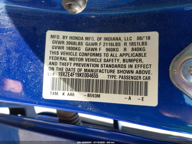Продажа на аукционе авто 2019 Honda Insight Lx, vin: 19XZE4F19KE004655, номер лота: 45596680