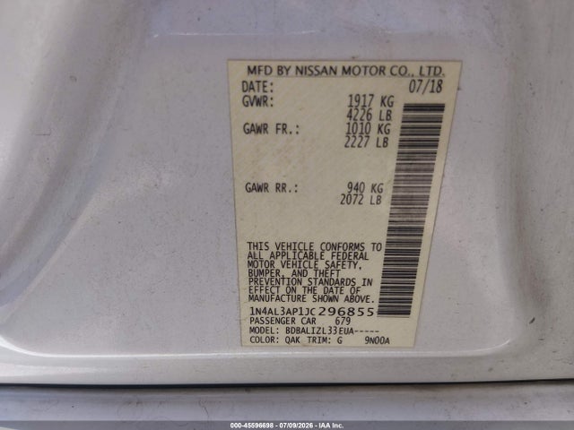 Nissan Altima 2.5 Sv 2018 1N4AL3AP1JC296855 Image 9