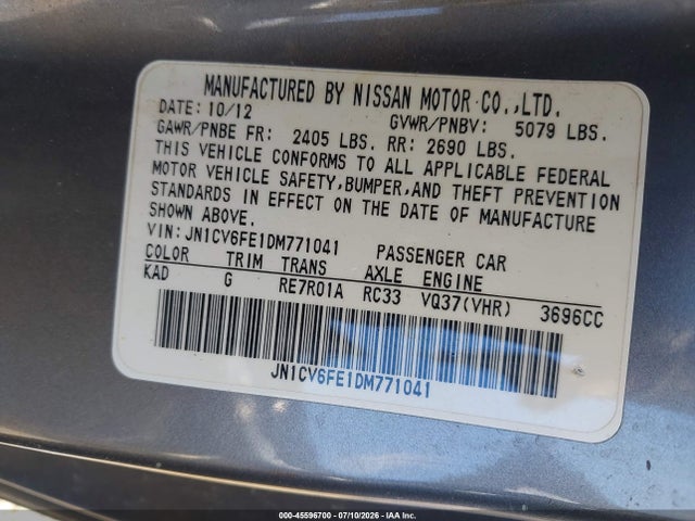 Продажа на аукционе авто 2013 Infiniti G37, vin: JN1CV6FE1DM771041, номер лота: 45596700