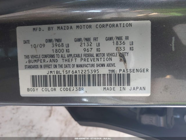 Продажа на аукционе авто 2010 Mazda Mazda3 I Touring, vin: JM1BL1SF6A1225395, номер лота: 45596735