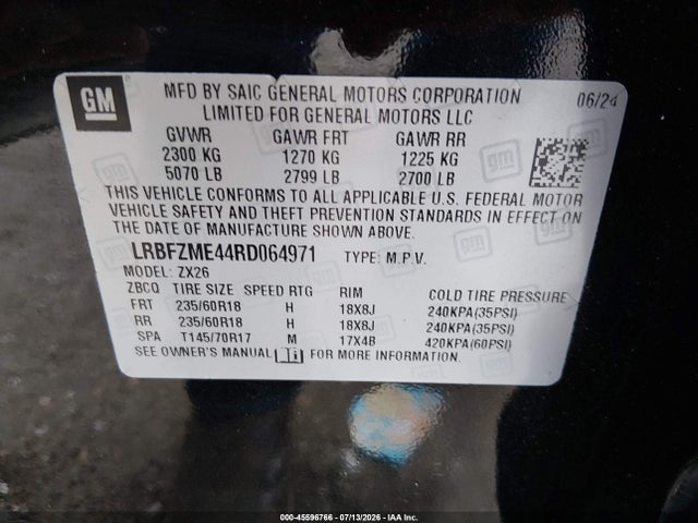 45596766 :رقم المزاد ، LRBFZME44RD064971 vin ، 2024 Buick Envision Preferred Awd مزاد بيع