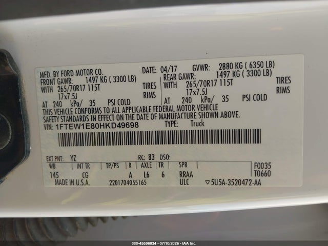 Ford F-150 Xl 2017 1FTEW1E80HKD49698 Image 9