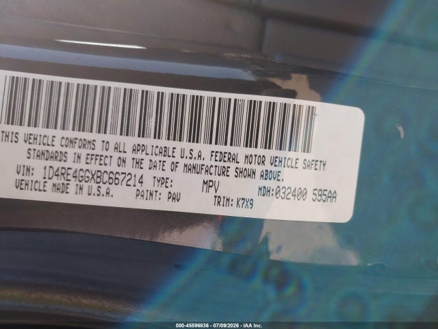 45596836 :رقم المزاد ، 1D4RE4GGXBC667214 vin ، 2011 Dodge Durango Crew مزاد بيع