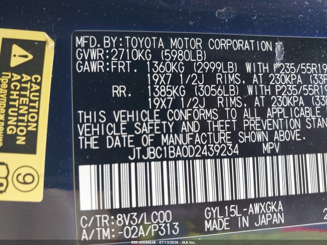 2013 Lexus Rx 450h მანქანა იყიდება აუქციონზე, vin: JTJBC1BA0D2439234, აუქციონის ნომერი: 45596846