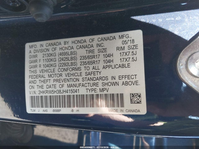 Honda CR-V LX 2018 2HKRW5H38JH415041 Image 9