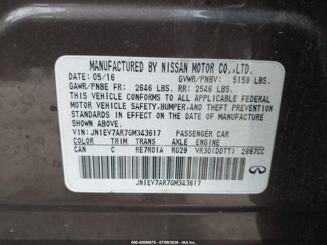 Продаж на аукціоні авто 2016 Infiniti Q50 3.0t Premium, vin: JN1EV7AR7GM343617, номер лоту: 45596875