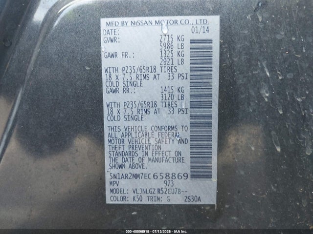 Nissan Pathfinder Sl 2014 5N1AR2MM7EC658869 Image 9