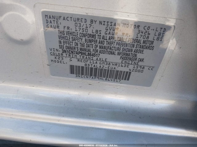 Nissan Versa 1.6 S+ 2017 3N1CN7AP9HL864517 Image 9