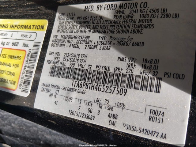 1FA6P8TH4G5257509 Ford Mustang Ecoboost