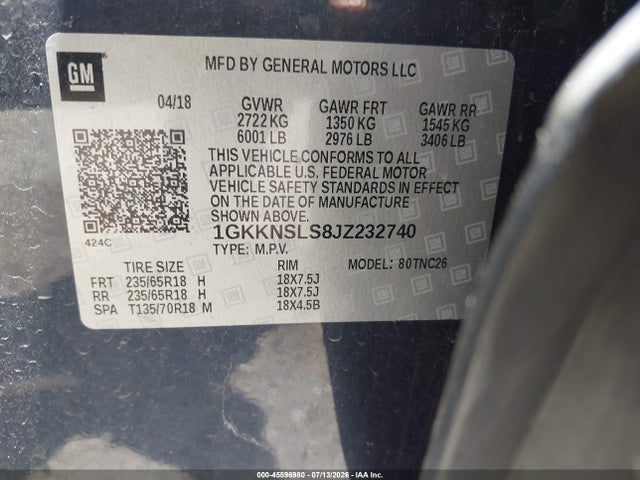 GMC Acadia Sle-2 2018 1GKKNSLS8JZ232740 Image 9