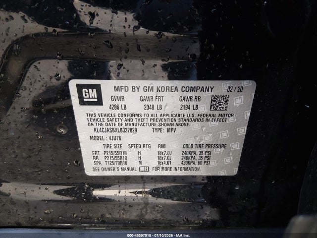 45597015 :رقم المزاد ، KL4CJASBXLB327829 vin ، 2020 Buick Encore Fwd Preferred مزاد بيع