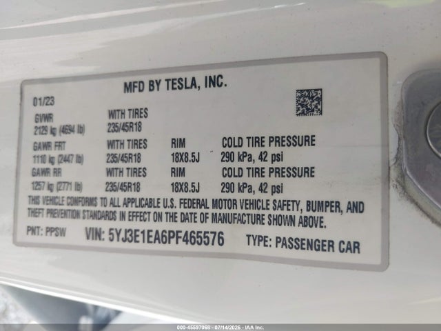 Tesla Model 3 Rear-wheel Drive 2023 5YJ3E1EA6PF465576 Image 9