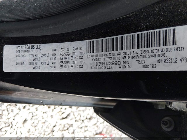 Продаж на аукціоні авто 2019 Ram 1500 Big Horn/lone Star  4x4 5'7 Box, vin: 1C6SRFFT7KN826683, номер лоту: 45597085