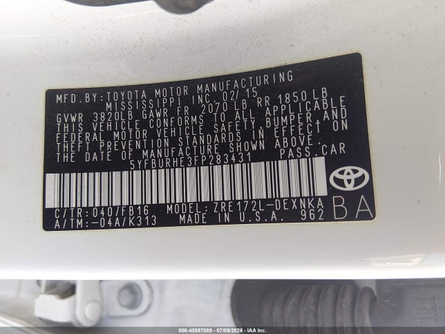 Toyota COROLLA LE 2015 5YFBURHE3FP283431 Image 9