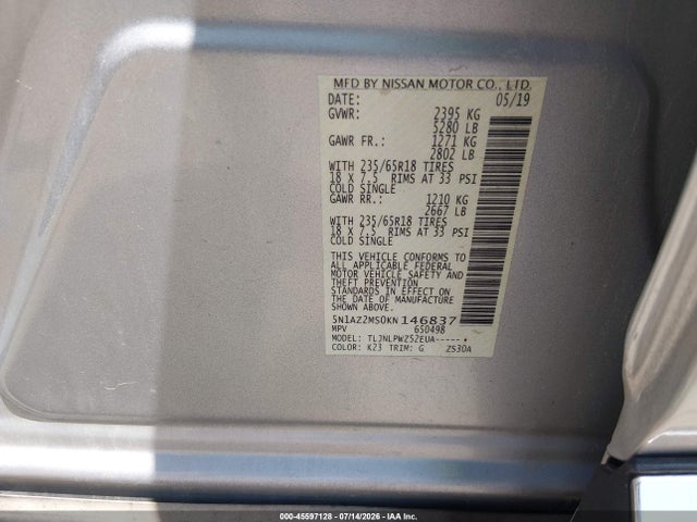 5N1AZ2MS0KN146837 Nissan MURANO S