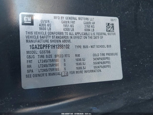 Chevrolet Express 3500 Lt 2017 1GAZGPFF1H1288102 Image 9
