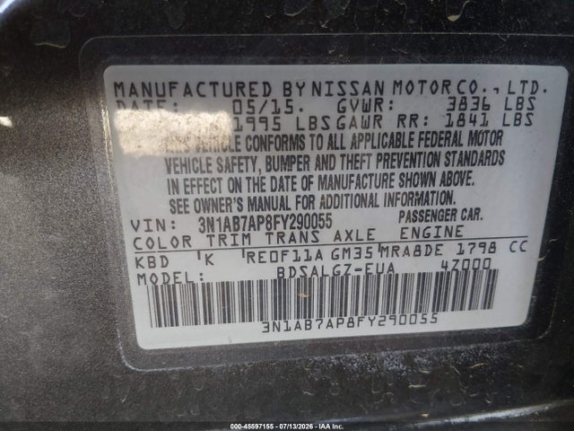 Nissan SENTRA SL 2015 3N1AB7AP8FY290055 Image 9