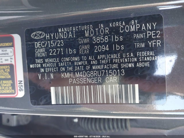 2024 Hyundai Elantra Sel მანქანა იყიდება აუქციონზე, vin: KMHLM4DG8RU715013, აუქციონის ნომერი: 45597166