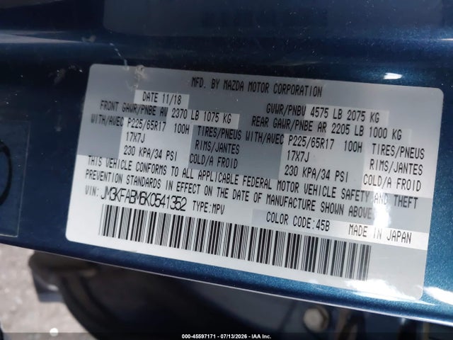 Mazda CX-5 SPORT 2019 JM3KFABM6K0541352 Image 9
