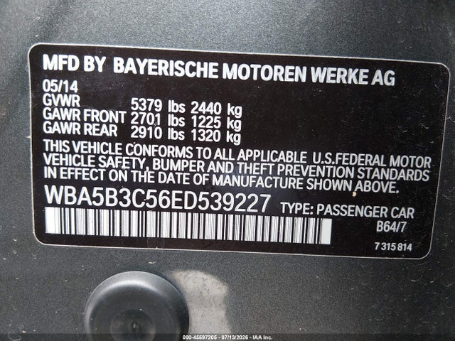 Aukcja sprzedaży 2014 Bmw 535i Xdrive, vin: WBA5B3C56ED539227, numer aukcji: 45597205