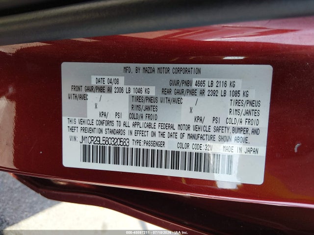 Aukcja sprzedaży 2008 Mazda Mazda5 Touring, vin: JM1CR29L580320583, numer aukcji: 45597211